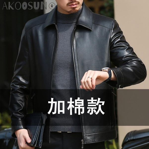

men's leather & faux akoosun autumn coat male genuine sheepskin jacket men 5xl 6xl 7xl mens jackets 2021 plus cotton clothes chaqueta l, Black