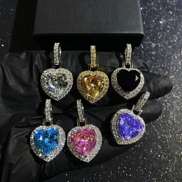 

chokers box chain 6 colors colorful heart cubic zirconia cz big pendant necklace valentine's gift jewelry wholesale, Golden;silver