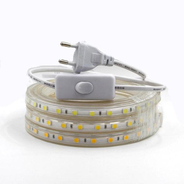 

strips waterproof led strip light 220v 240v with switch on/off 8w/m 16w/m flexible 2835 outdoor tape rope eu plug lights