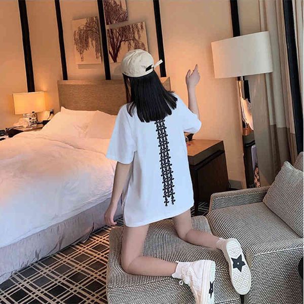 

brand 0510d back cross foam short sleeve men's and women's high street fashion t-shirt youth loose, White;black