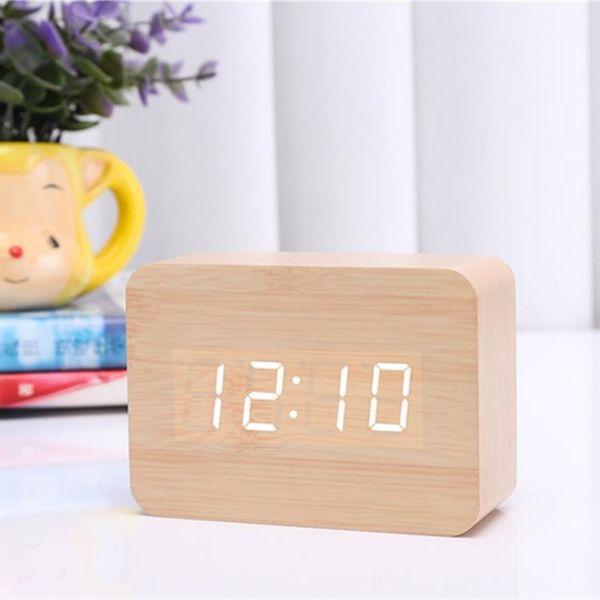 

wall clocks creative electronic led wooden clock, sound control luminous mute multifunctional digital clock