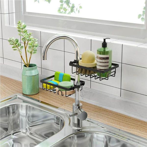 

stainless steel sink hanging storage rack holder faucet clip bathroom kitchen dishcloth shelf drain dry towel organizer & organization