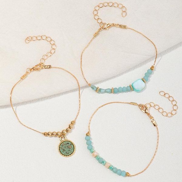 

charm bracelets three-piece creative bohemian light blue bead personality alloy bracelet, Golden;silver