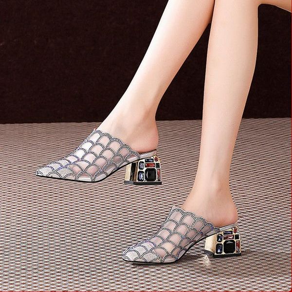 

sandals close toe slippers,women's sandals,girls shoes,square summer heels,outside wearing,soft sole,black,silver,