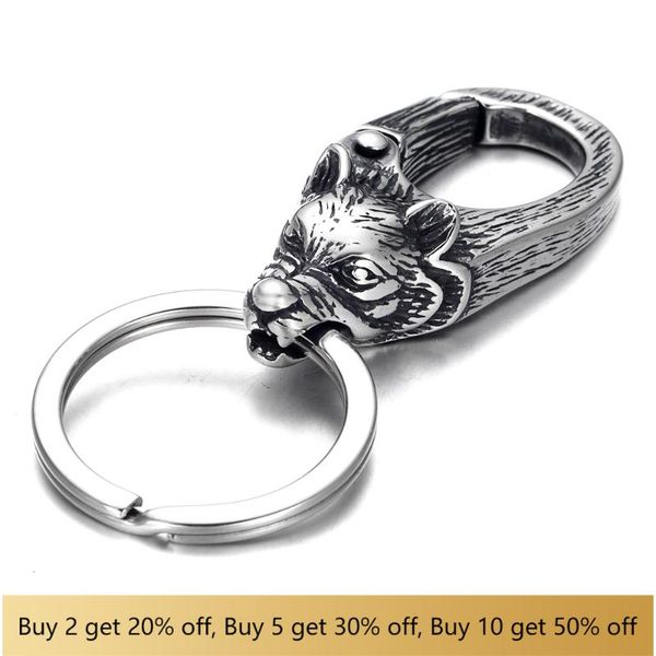 

keychains stainless steel key chains men's hyena head spring fastener ring unique car keychain finder accessories, Silver