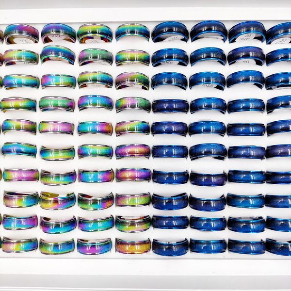 Großhandel 30 teile/los Edelstahl Ringe Opal Band Gemischten Stil für Frauen Und Männer Bunte Blaue Farbe Mode Schmuck Party Geschenke