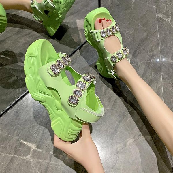 

sandals 2021 ladies candy color summer crystal open toe shoes casual thick-soled increased outdoor large size, Black