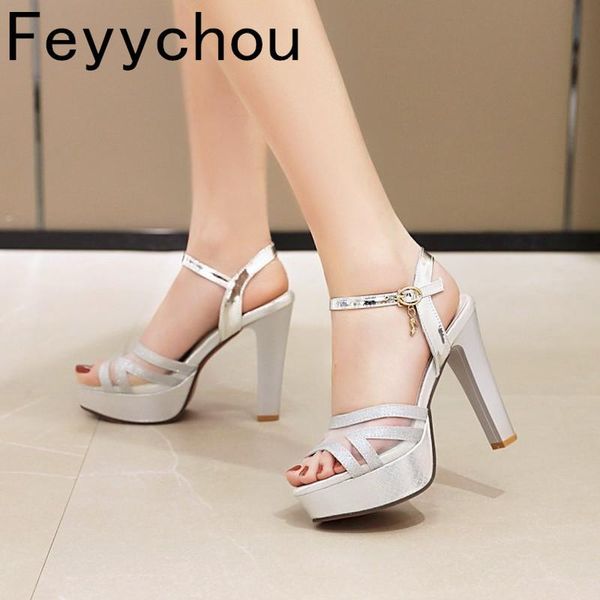 

sandals women's super high heel pu peep toe buckle platform patchwork ankle strap 2021 casual party gold silver, Black