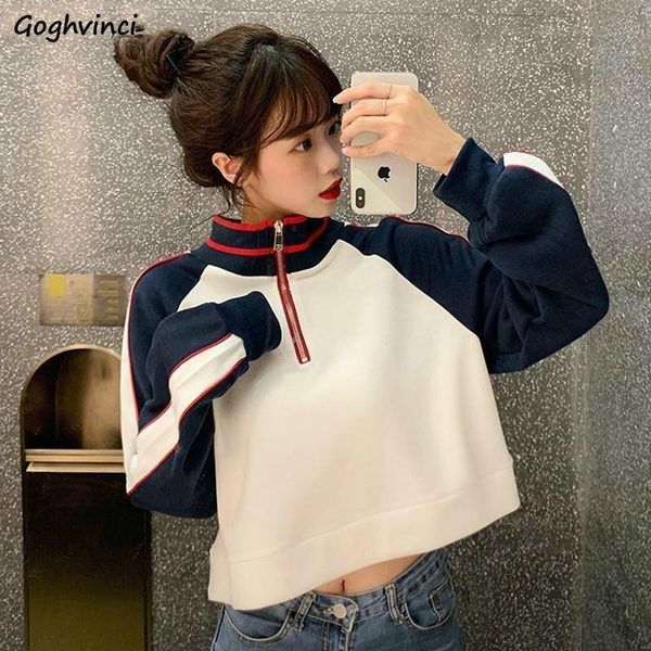 

women's hoodies & sweatshirts women short cloth stand collar patchwork korean ulzzang leisure style daily kawaii cute fashion womens, Black