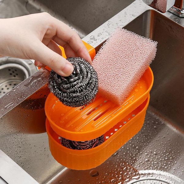 

kitchen storage & organization double-layer sink strainer fruit vegetable drainer basket waste filter sponge hanging rack