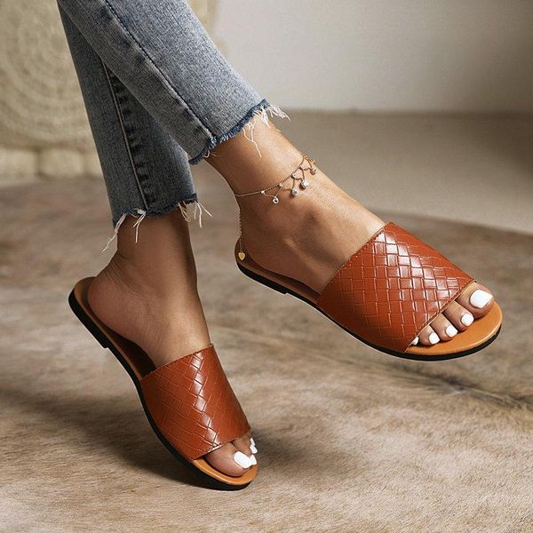 

slippers women summer female shoes luxury slides low 2021 designer soft flat fashion hoof heels basic fabric fretwork pu scandal, Black