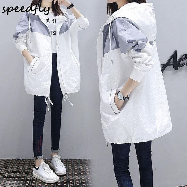 

fashion women patchwork color trench coat 2021 spring autumn casual hooded medium long outerwear female windbreaker clothing women's ja, Black;brown