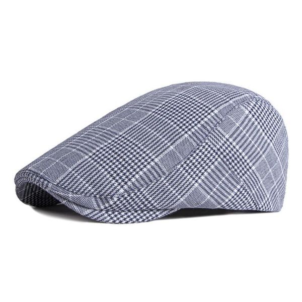 

berets ldslyjr 2021 cotton spring summer plaid sboy caps flat peaked cap men and women painter beret hats 94, Blue;gray