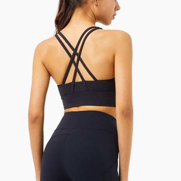 

sport bra women high impact crop elastic gym fitness padded push up yoga back crisscross female underwear tanks outfit