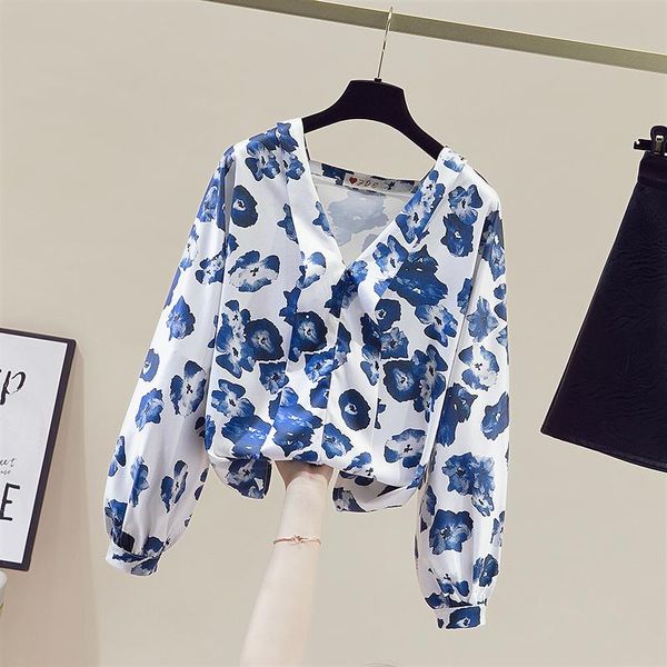 

women's blouses & shirts vanovich french retro v-neck print design fashion ink painting shirt 2021 fall womens and, White