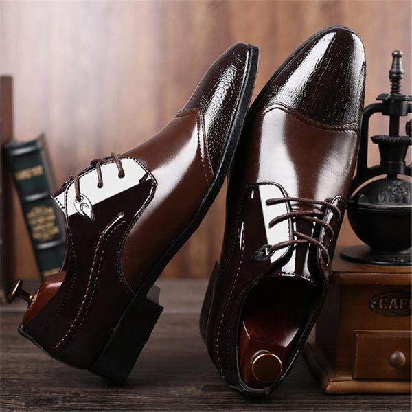 

dress shoes men's shoe snakeskin grain leather men wedding oxford lace-up office suit casual luxury italian 2021, Black