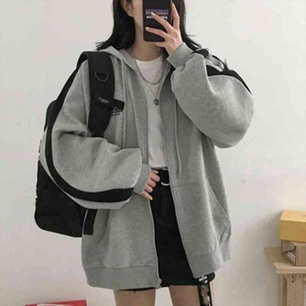 

hooded sweatshirt womens korean fashion pullover casual hoodies long sleeve streetwear loose oversized aesthetic fall women, Black