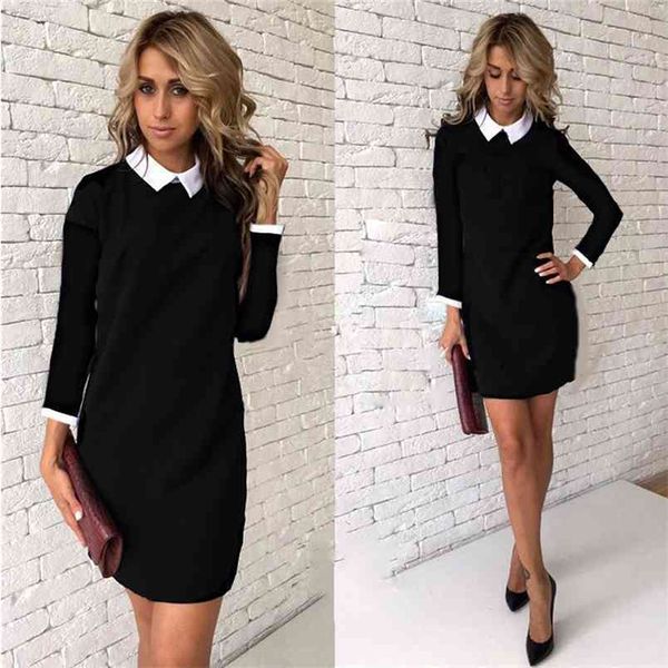 Frauen Kleid Schuluniform Kurzarm Sommer Mini Nette Weiße Peter Pan Kragen Büro Damen Vintage Streetwear 210522