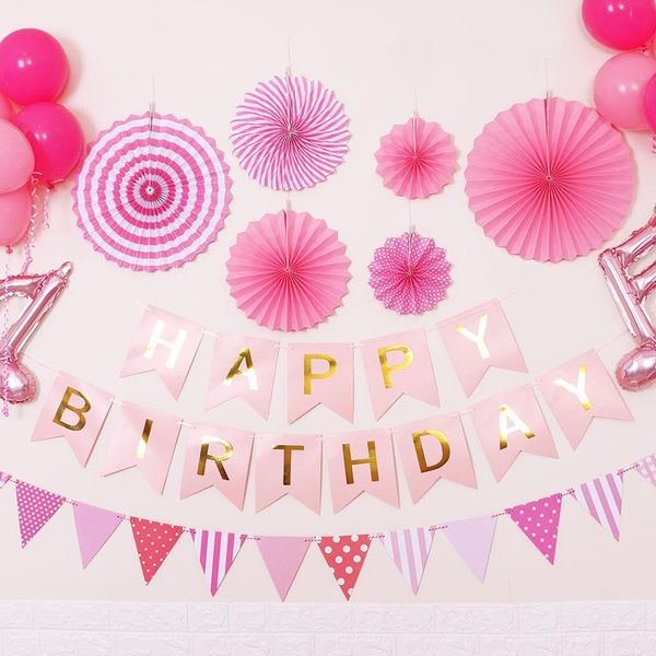 

party decoration gold letter birthday banner paper bunting happy decorations for kids hanging garland flags po props