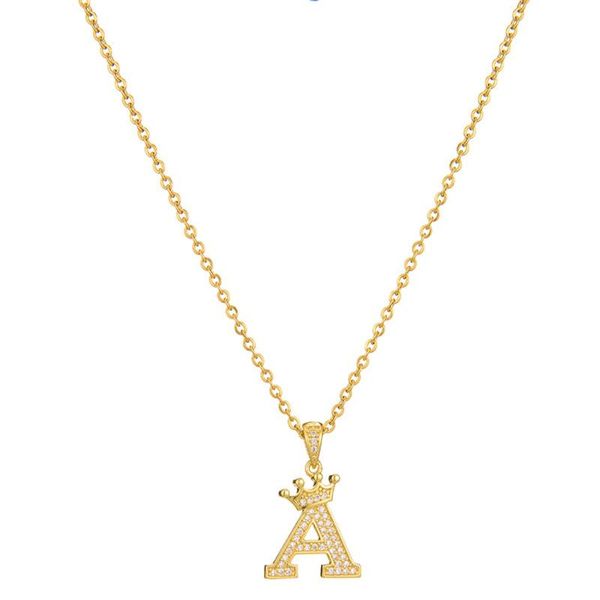 

pendant necklaces ladies 26 english crown letters copper micro inlaid zircon women neck chains necklace, Silver