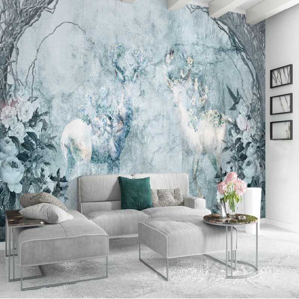 

wallpapers modern nordic nostalgic 3d elk bedroom princess room background wall decoration