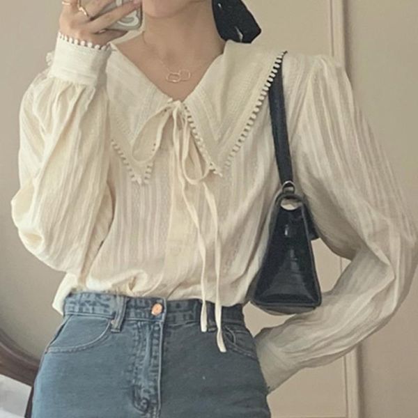 

women's blouses & shirts baby collar shirt early spring and autumn design sense of niche long sleeve 2021 french chic top, White