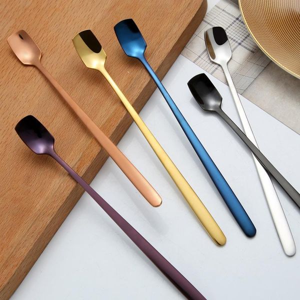 

spoons 304 stainless steel ice spoon creative titanium-plated square head gilded