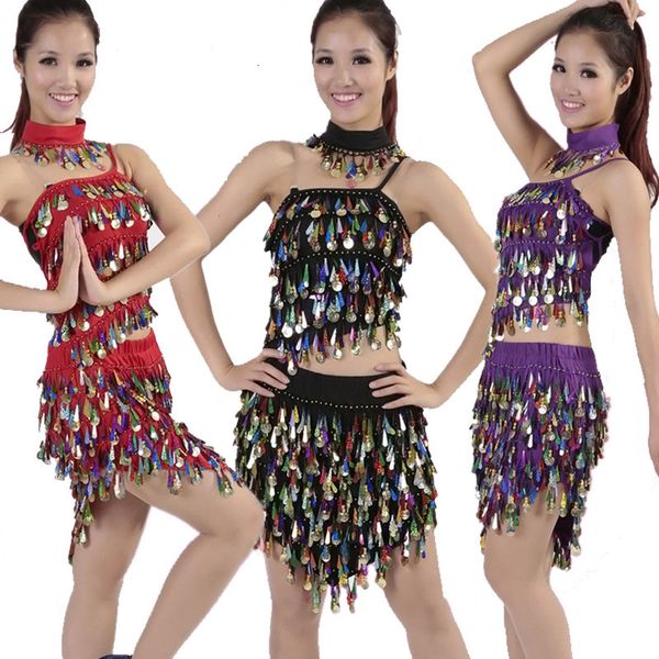 

stage wear quality belly dance costume set bellydance pratice clothes gauze pants color block 7 necklace&dress 0cmo, Black;red