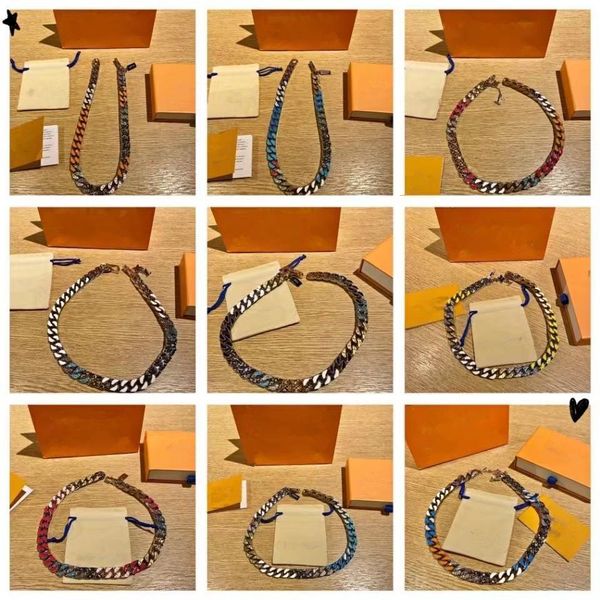 

9 styles candy men's necklace luxury jewelry diamond 316l titanium steel engrave colored enamel thick chain links patches hip hop neckl, Silver
