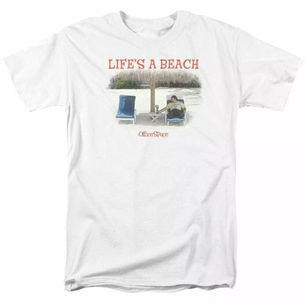 

Office Space Lifes A Beach T Shirt Mens Licensed Comedy Movie Tee Milton White, White;black