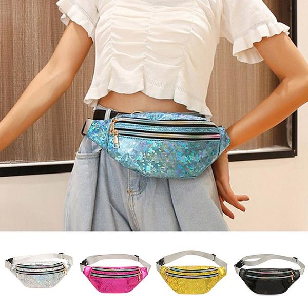 

flicker waist bags women candy color fanny pack female belt bag geometric packs laser chest phone pouch mini