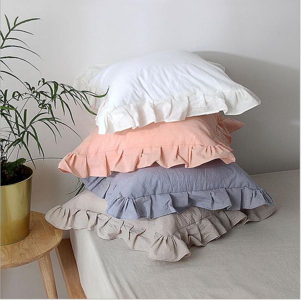 

cushion/decorative pillow throw covers farmhouse style soft pure color cotton cushion with ruffle trims for sofa bed couch chair car