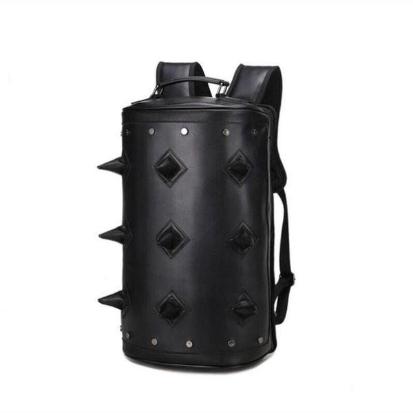 

backpack 2021 fashion minimalist leather men punk hedgehog drum shape school bags designer korean style rivet travel bag