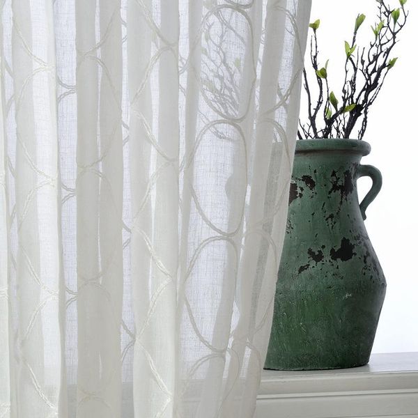 

curtain & drapes white voile tulle curtains for living room bedroom modern geometric window treatments embroidered sheer home decor