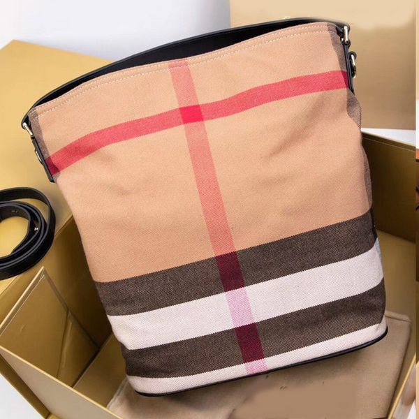 

women bucket bag crossbody handbags purses lady real leather bag detachable wallet pocket classic canvas plaid