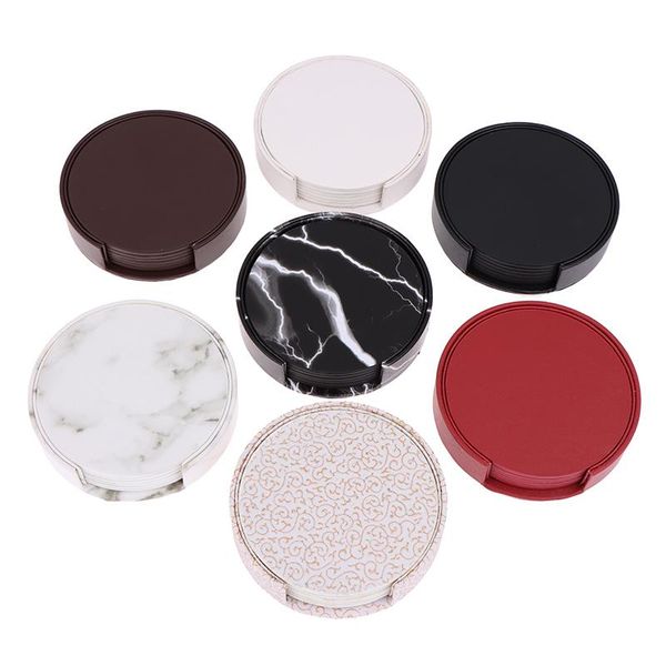 

mats & pads 2021 marble pu leather round square drink coasters placemat cup mat pad holder black white chic decoration kitchen tableware