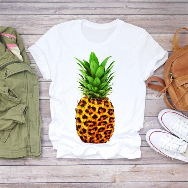 

men cartoon cute leopard pineapple mens t shirts fashion summer fruit ladies graphic female tee, White;black