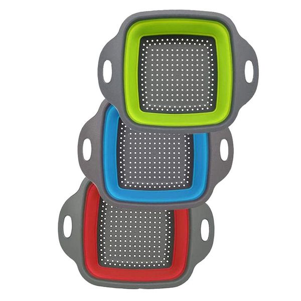 

storage baskets -3 pcs kitchen collapsible drain basket,square basket,fruit and vegetable cleaning filter basket(blue+green+red)