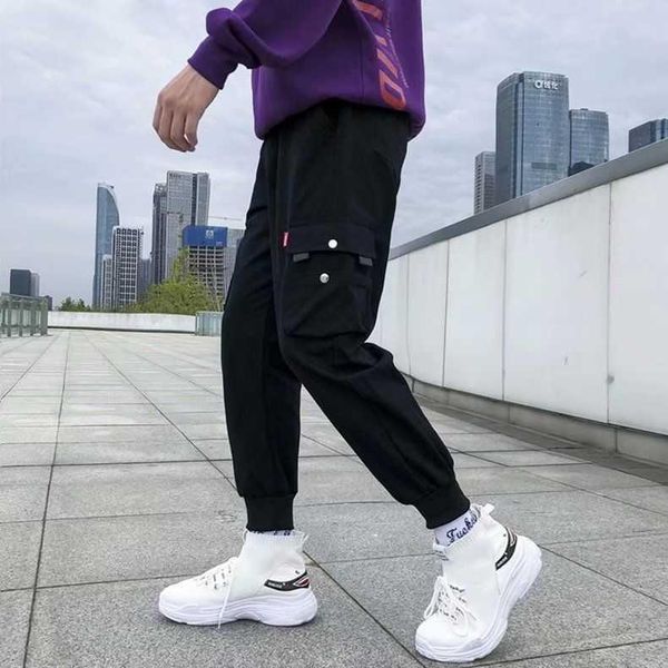 

men's pants fashion men ankle tie drawstring waist sports ninth trousers sweatpants nint, Black