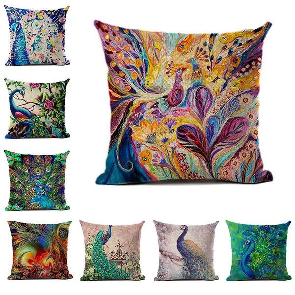 

abstract art series linen and polyester cushion cover european light luxury peacock pillowcase sofa car waist cushion/decorative pillow