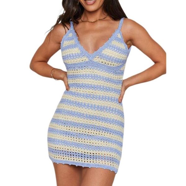 

casual dresses women summer dress sleeveless v-neck striped knitting slimming midi purple, Black;gray