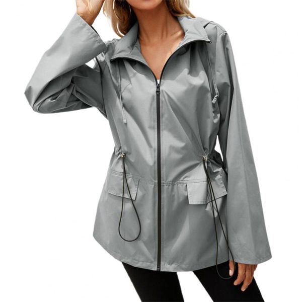 

women's jackets mountaineering jacket hooded zipper women long sleeve drawstring flap pockets raincoat for hiking outdoor wear army gre, Black;brown