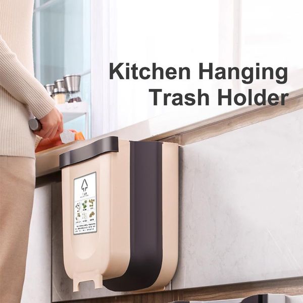 

waste bins 9l wall mounted folding bin kitchen cabinet door hanging trash garbage car can bathroom toilet storage