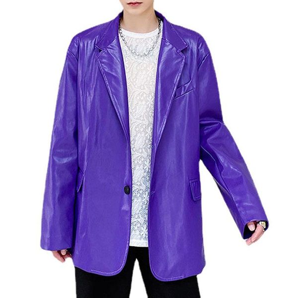 

men's suits & blazers oversize leather blazer men loose casual pu suit jacket streetwear fashion male vintage coat stage clothing, White;black