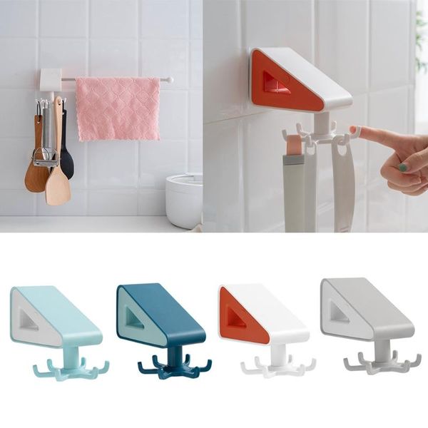 

hooks & rails creative multifunction wall mounted rotating with towel holder rack self adhesive 6-claw utensil kitchen shelf