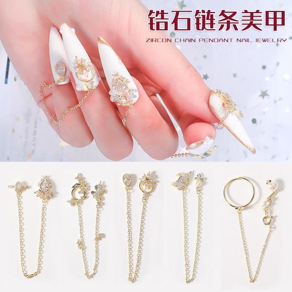 

nail art decorations 1pcs 3d rhinestones with chain crystal jewelry shiny stones charm glass diy manicure accessories, Silver;gold