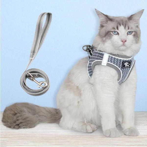 

dog collars & leashes cat adjustable harness vest walking padded lead leash puppy dogs collar nylon mesh for small medium pet