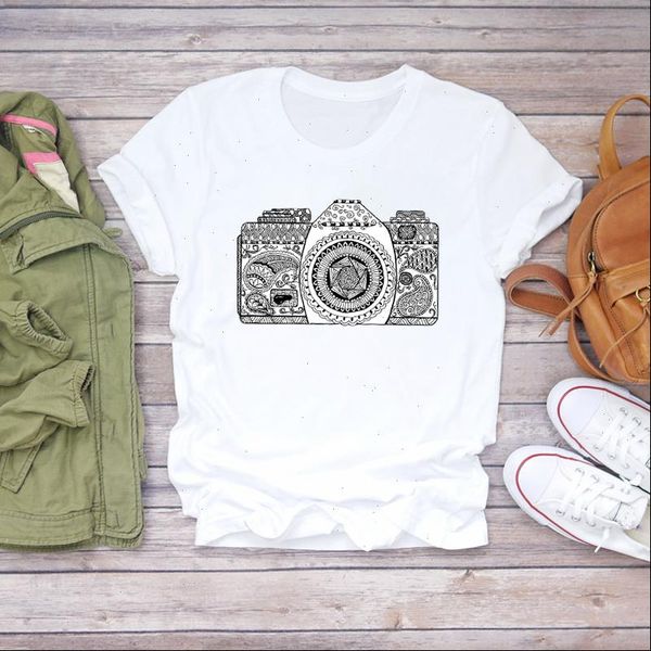 

women womens camera flower floral fashion printing print summer shirt t shirts graphic female ladies tee, White