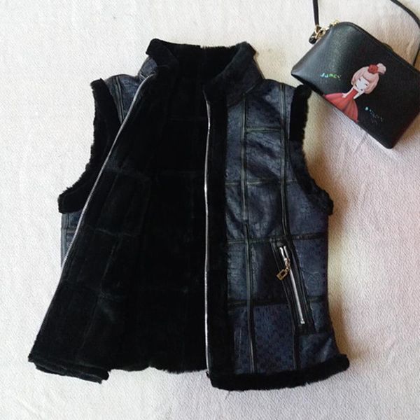 

women's vests real sheep fur vest woman, Black;white