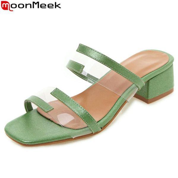 

slippers moonmeek 2021 summer women square heels ladies shoes comfortable female med big size, Black